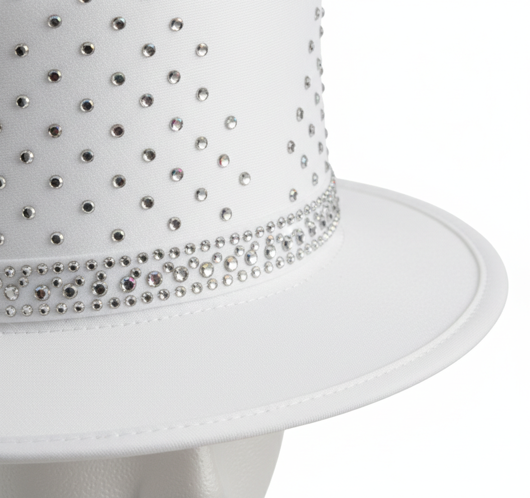 YR607 - Rhinestone-Studded Dress Hat with Crystal Band: White