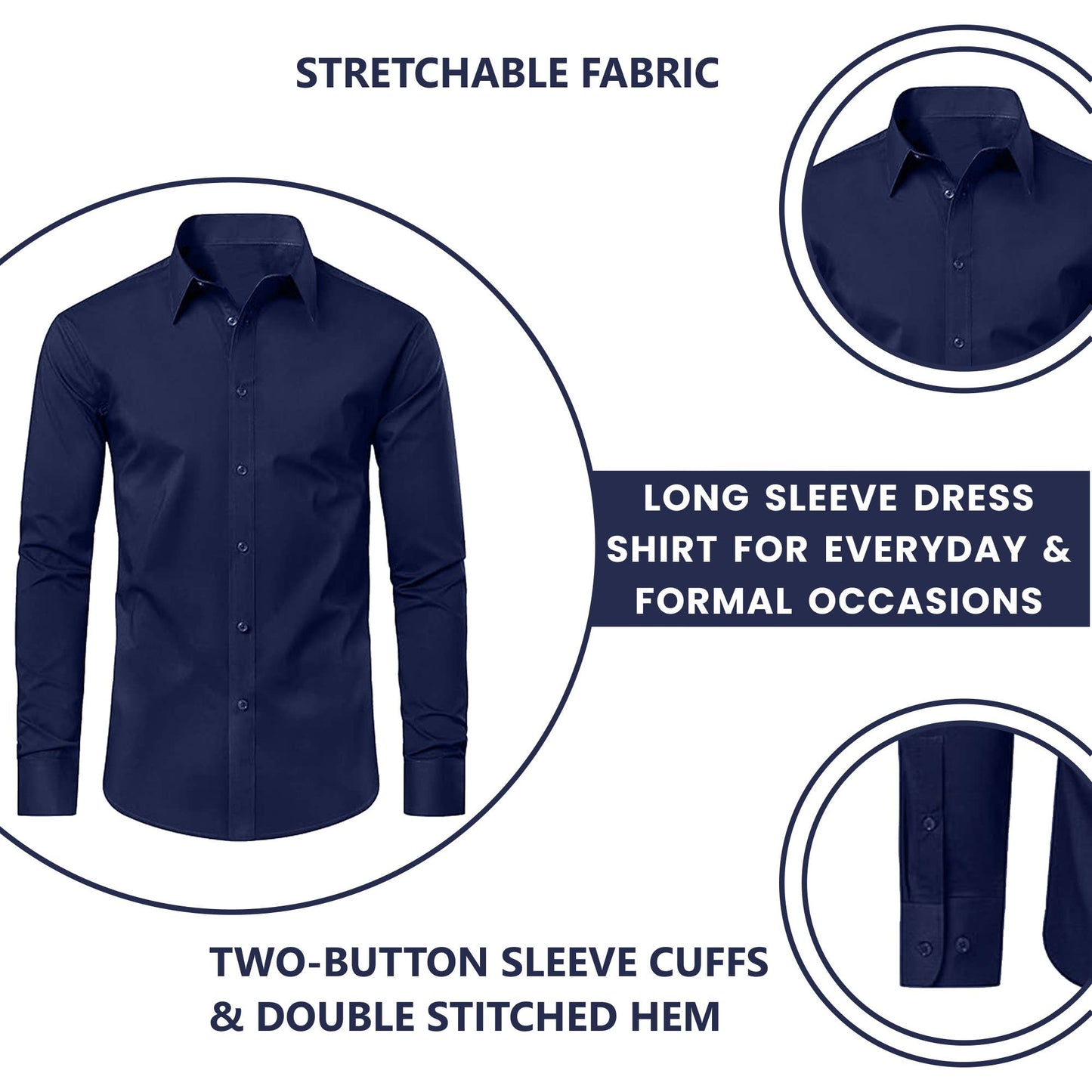 Men's Long Sleeve Untucked Stretch Dress Shirt (S-3XL): White / S