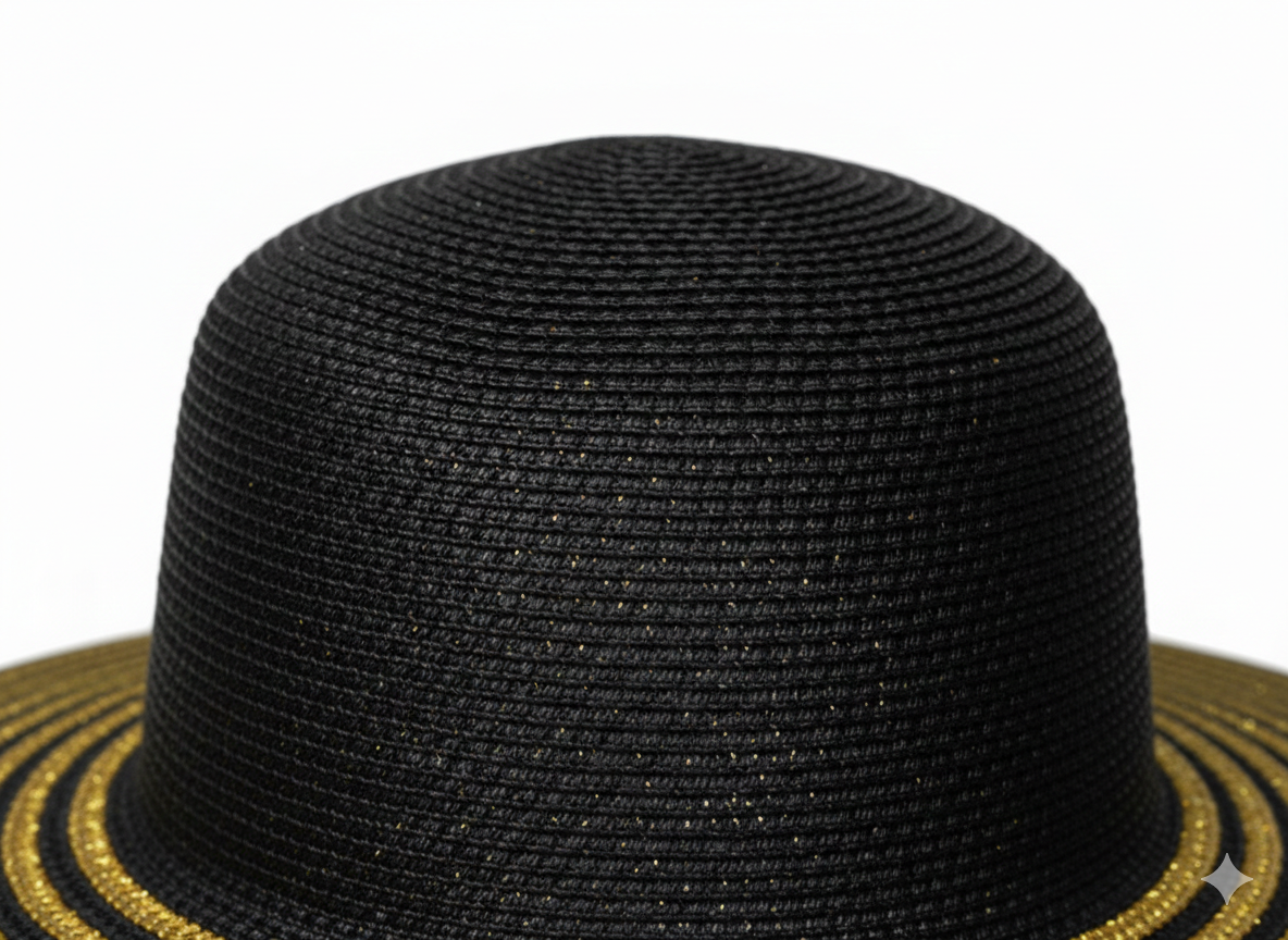 T3013G - Black & Gold Striped Brim Hat: White