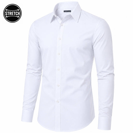 Men's Long Sleeve Untucked Stretch Dress Shirt (S-3XL): White / M