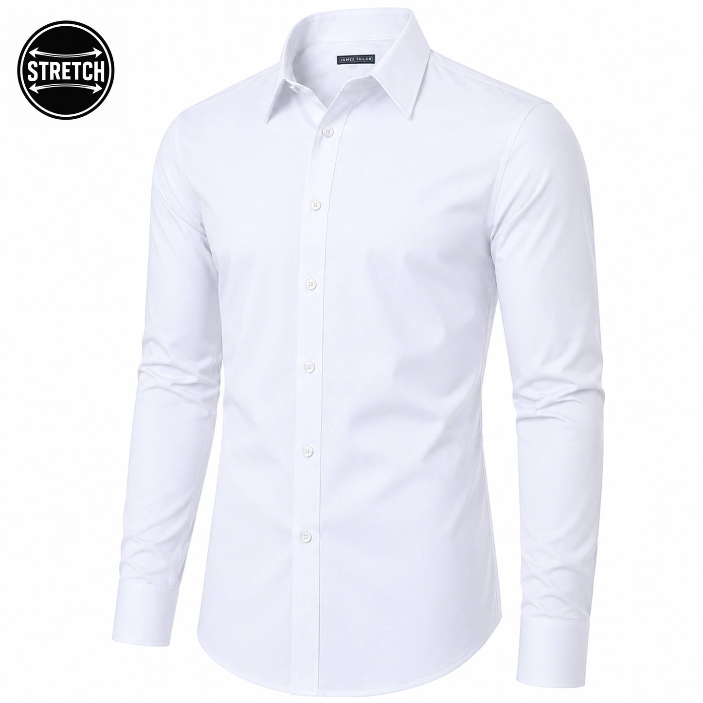 Men's Long Sleeve Untucked Stretch Dress Shirt (S-3XL): White / XL