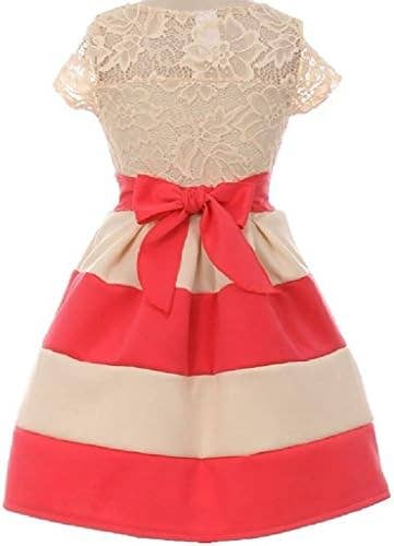 Little Girls Lace Bow Stripe Necklace Flower Girls Dresses: Pink / 8