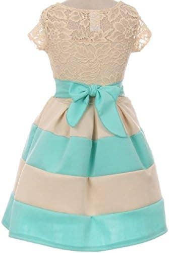 Little Girls Lace Bow Stripe Necklace Flower Girls Dresses: Pink / 8