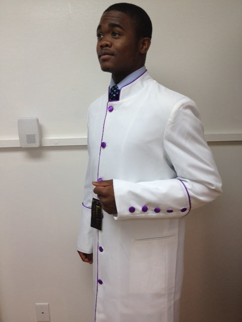 MENZ CLERGY ROBE (White & Purple)- SIZES 36 TO 62 image 0