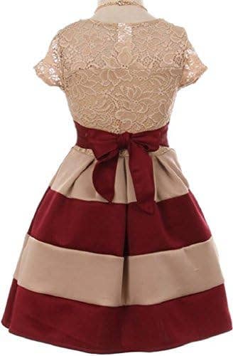 Little Girls Lace Bow Stripe Necklace Flower Girls Dresses: Pink / 4