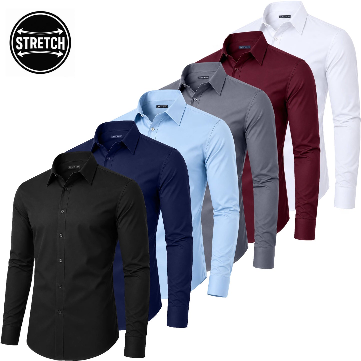 Men's Long Sleeve Untucked Stretch Dress Shirt (S-3XL): White / XL