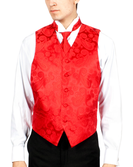 Ferrecci Mens PV350 - Red Paisley with Red Back Adjustable Vest Set: 4XL