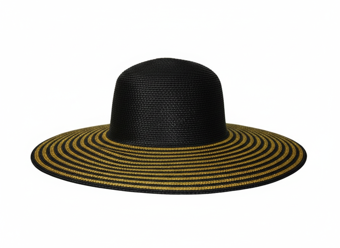 T3013G - Black & Gold Striped Brim Hat: White