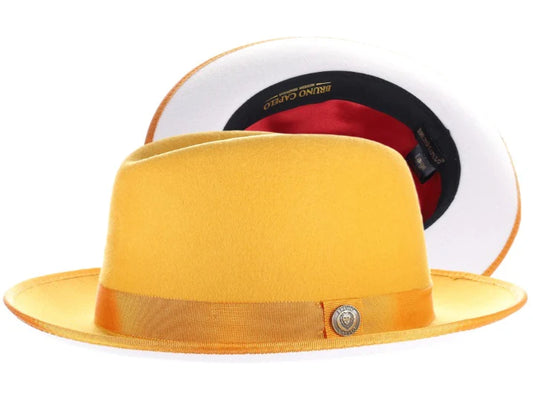 PRINCETON COLLECTION WOOL FELT GOLD WITH WHITE BOTTOM FEDORA HAT SNAP BRIM