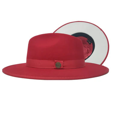 Monarch White Bottom Wide Brim Wool Fedora by Bruno Capelo Red /White