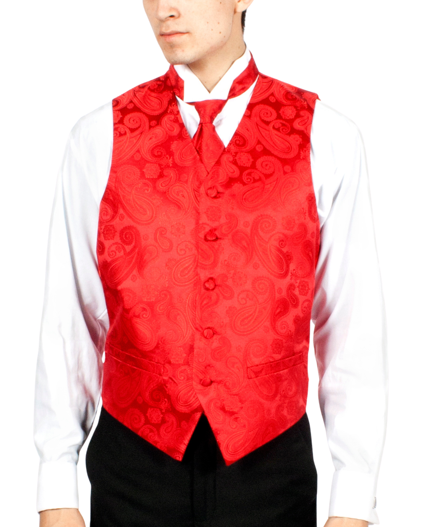 Ferrecci Mens PV350 - Red Paisley with Red Back Adjustable Vest Set: 2XL