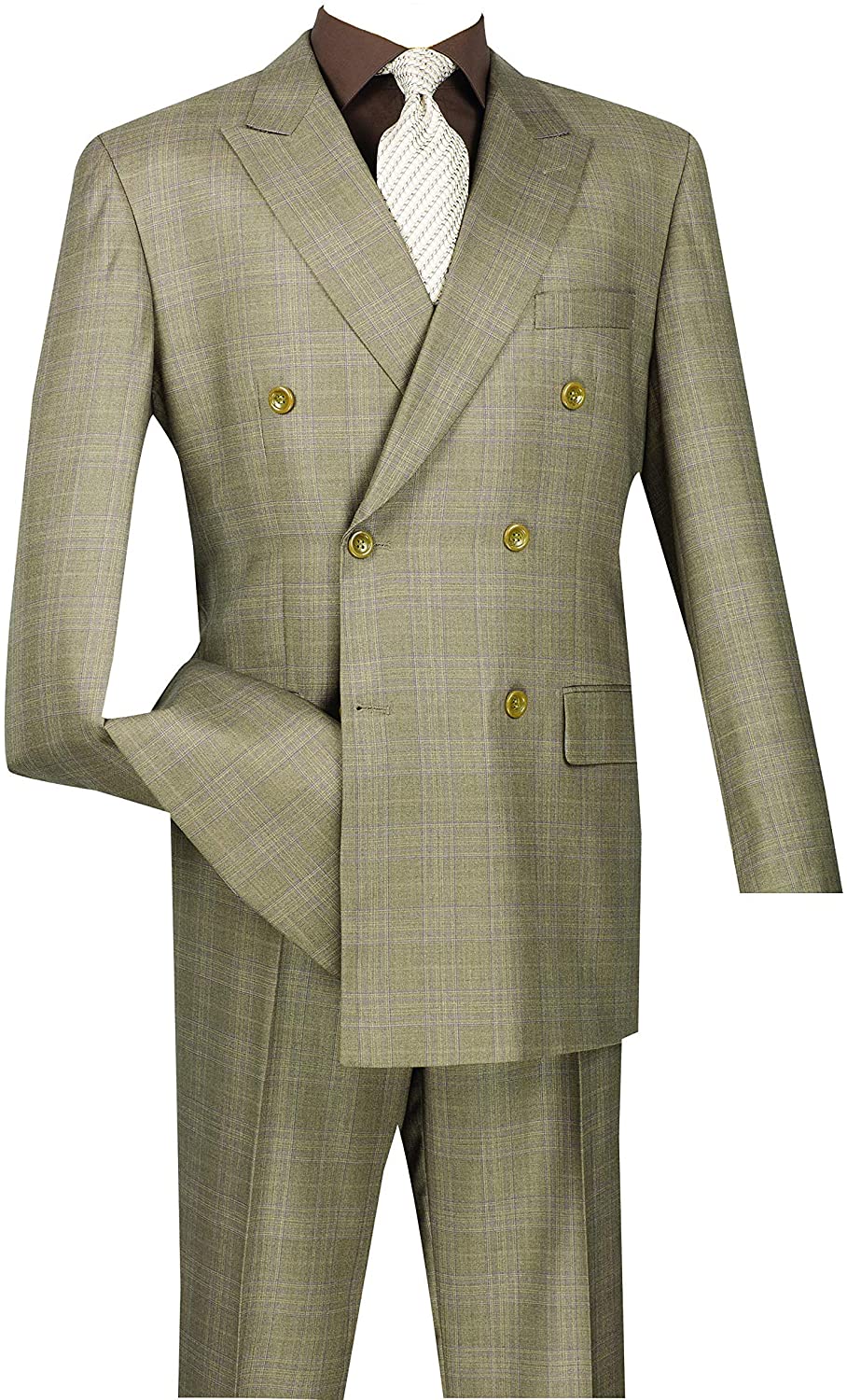 Vinci Double Breasted Suit Men Tan Plaid Vinci DRW-1 image 0