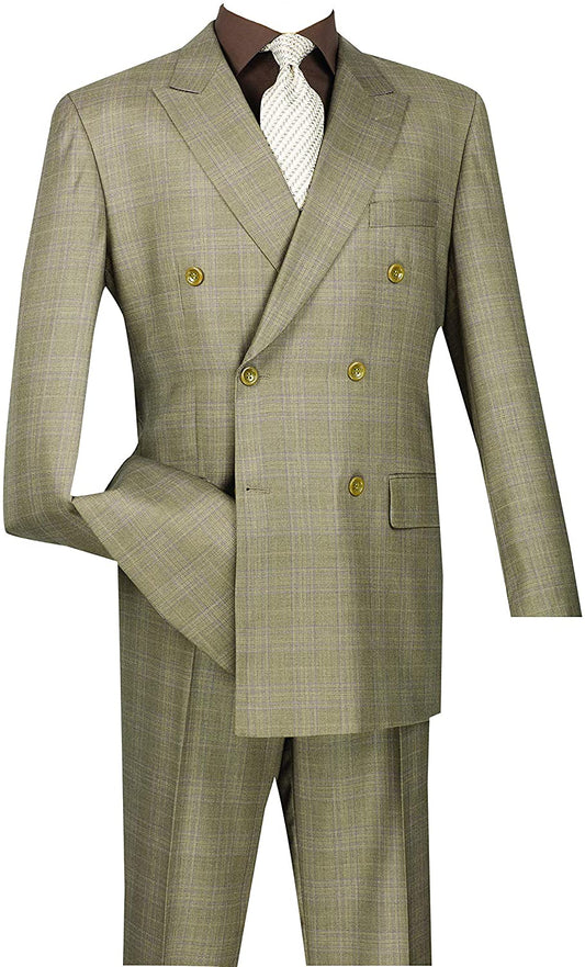 Vinci Double Breasted Suit Men Tan Plaid Vinci DRW-1 image 0
