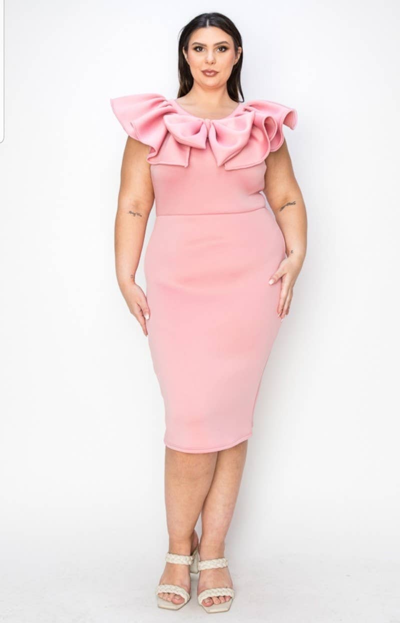 Super techno Bow front middi bodycon dress : White / 2XL