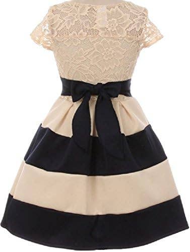 Little Girls Lace Bow Stripe Necklace Flower Girls Dresses: Pink / 8