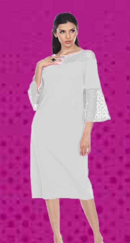 Women's Crochet Lace Trim Neck and Flared Sleeve Dress image 0