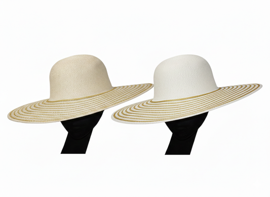 T3013G - Black & Gold Striped Brim Hat: White