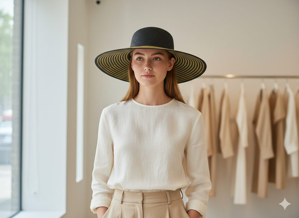 T3013G - Black & Gold Striped Brim Hat: White