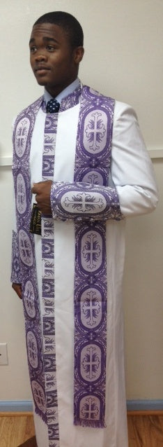 MENZ CLERGY CADILLAC ROBE(white/lavender)- SIZES 36 TO 62 image 0