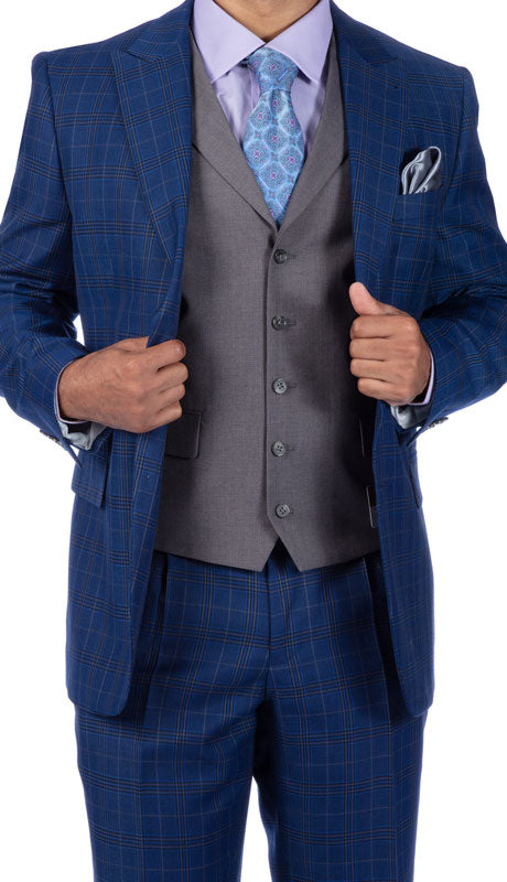 Steve Harvey 219709-BP ( 3pc Vested Suit With Grey Solid Vest, Super 140's ) image 0