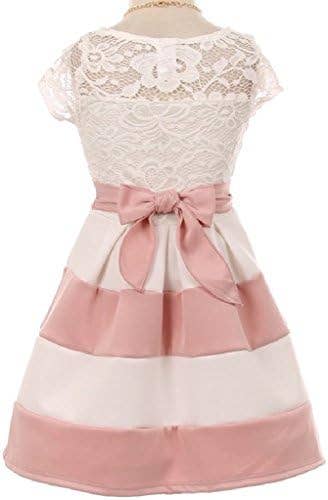 Little Girls Lace Bow Stripe Necklace Flower Girls Dresses: Coral / 2